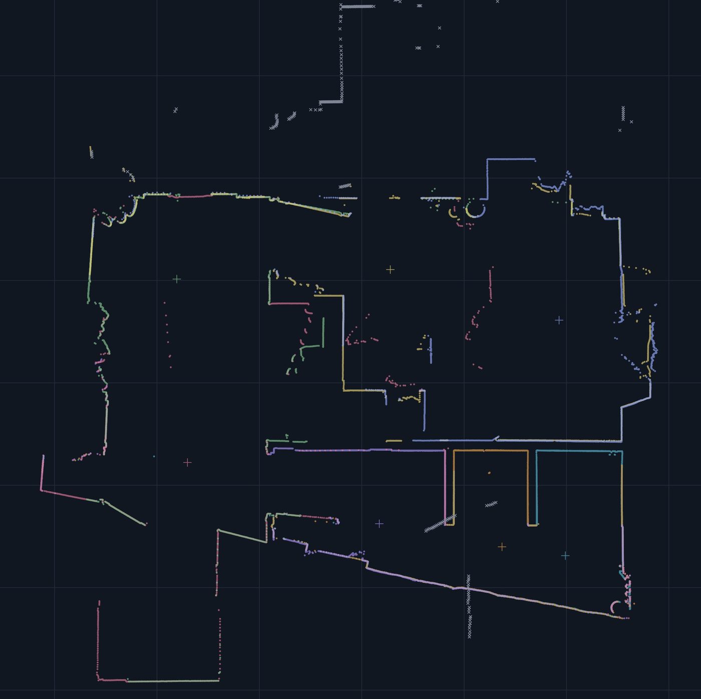 Relevé brut au scanner laser 2D : contours des murs d’un étage